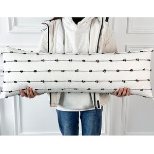 1 New Modern Boho Cream and Black Knotted long Lumber Throw Pillow cover 14x32